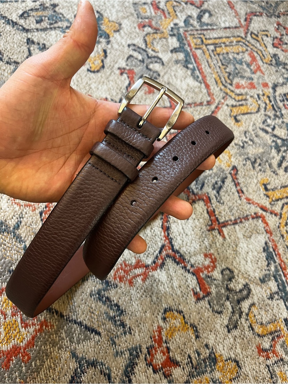 Saks Fifth Avenue Men's Burgundy Textured Leather Belt with Silver Buckle